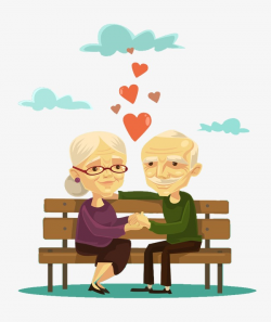 Cartoon Old Couple On The Bench, Bench, Cartoon, Elderly Couple PNG ...