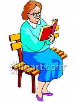 Elderly Woman Reading on a Park Bench - Royalty Free Clipart Picture