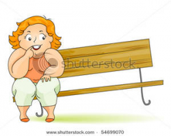 Royalty Free Clipart Image: Plump Woman Sitting on and Tipping a Bench