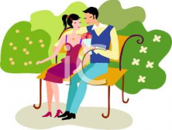 A Couple Sitting on a Park Bench - Clipart