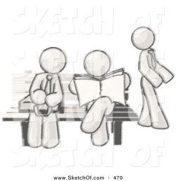 Drawing of Sketched Design Mascot People Waiting at a Bench at a Bus ...
