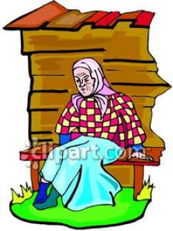 Old Woman Sitting on a Bench Beside a Shack - Royalty Free Clipart ...