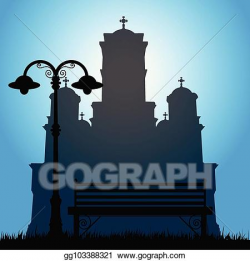 Vector Illustration - Saint marks church with bench in park ...