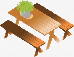 Cartoon Wooden Table, Wooden Bench, Wooden Table, Flowers PNG Image ...