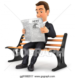 Stock Illustrations - 3d businessman reading newspaper on public ...
