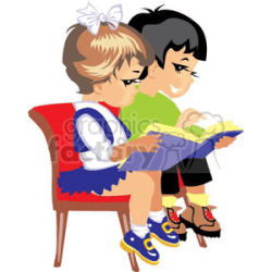 Royalty-Free Two Small Children Sitting on a Red Bench Reading ...