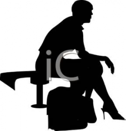 A Black Silhouette of a Woman Sitting on a Bench with a Backpack ...