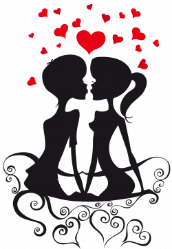 Love Couple Silhouettes on a Bench with Hearts PNG Clipart ...