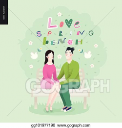 EPS Illustration - Love, spring, bench lettering and a couple in ...