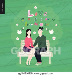 Vector Stock - Love, spring, bench letetring and a couple in love ...