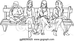 Vector Art - Women sitting on bench waiting. EPS clipart gg68290525 ...