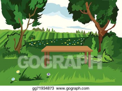 Vector Stock - Cartoon grass trees and bench. Clipart Illustration ...