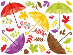 Fall Umbrella Clipart - Digital Vector Autumn, Berry, Leaves, Fall ...