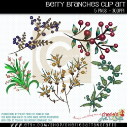 Berry Branches Clip Art, Botanicals Clip Art, Botanicals Graphics, Branches  of Berries Downloadable Clip Art, Digital Scrapbooking, Digitals