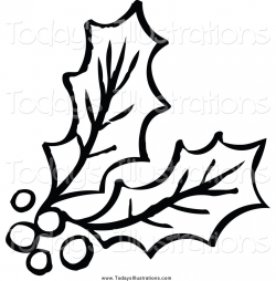 Clipart of a Black and White Berries and Holly by NL shop - #4827