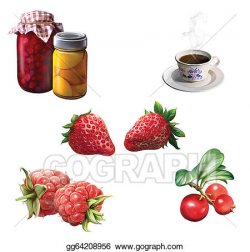 Stock Illustration - Summer harvesting. tea cup. blueberry ...