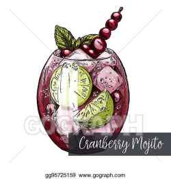 Vector Art - Cranberry mojito with lime and berries. Clipart Drawing ...