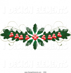 Clip Art of a Flourish of Holiday Holly Leaves and Berries with ...