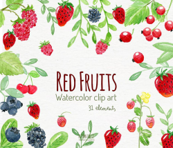 watercolor fruits fruits clipart fruits clip art strawberry