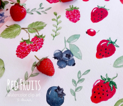 watercolor fruits, fruits clipart fruits clip art strawberry ...