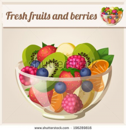 Salad with fresh fruits and berries. Detailed Vector Icon. Series of ...