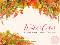 Watercolor Flower Berry, Autumn Floral Clip art, Watercolor Floral ...