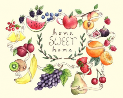 Home Sweet Home Fruit Print | Fruit print, Fruit illustration and ...