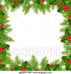 Vector Stock - Winter border with christmas tree and holly berry ...