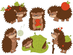 Hedgehogs Clipart Digital Vector Woodland Berry Forest