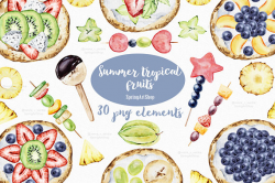 Summer tropical fruits Watercolor clipart Summer party food clipart ...