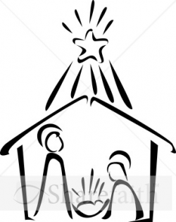 Nativity in Black and White with Bright Star | Nativity Clipart