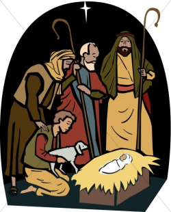 The Shepherds Visit the Manger | Nativity Clipart
