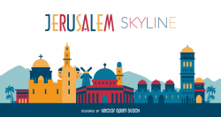 Illustration featuring Jerusalem skyline with silhouettes of classic ...