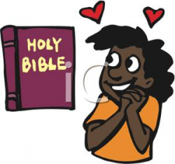 Clipart Image: An African American Girl In Love with the Bible