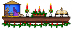 Mantle Clip Art - Christmas Mantle With Stable Scene and Bible ...