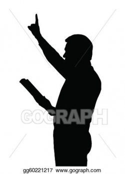 Vector Clipart - Preacher teaching from bible with raised arm ...