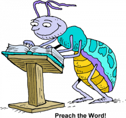 Image: Bug at a a pulpit reading pages of a Bible | Christart.com