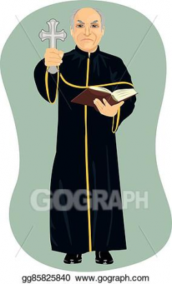 Vector Clipart - Angry senior priest holding holy bible and cross ...