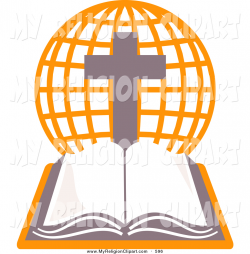 Religion Clip Art of a Holy Bible with an Orange Globe and Cross by ...