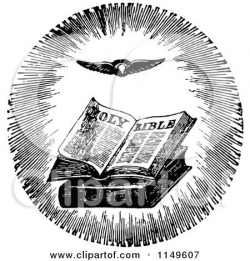 Clipart of a Retro Vintage Black and White Holy Bible and Flying ...