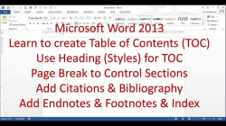 Microsoft Word 2013/2016 pt 7 (Table of Contents, Bibliography, Endnote,  Index)