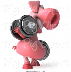 Swine Clipart of a 3d Pig Facing Right, Doing Bicep Curls and ...