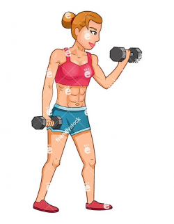 Muscular Woman Performing Bicep Curl Exercises With Dumbbells ...