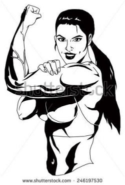 strong girl shows biceps,illustration,black and white,drawing ...