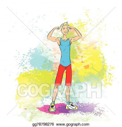 Clip Art Vector - Sport man show bicep muscles fitness trainer over ...