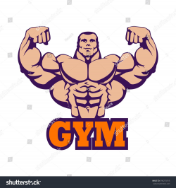 Strong Bodybuilder Huge Biceps Gym Logo Design. Orange Letters, Big ...