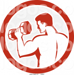 Logo of a Retro Bodybuilder Man Doing Bicep Curls with a Dumbbell in ...