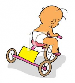 A Toddler Riding a Pink Bicycle - Royalty Free Clipart Picture