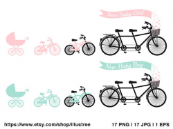 Baby shower new baby boy or girl with tandem family bicycle