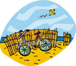 Bike and Kite At the Beach By an Old Fence - Royalty Free Clipart ...